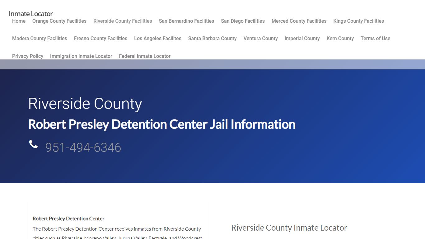 Robert Presley Detention Center - Inmate Locator