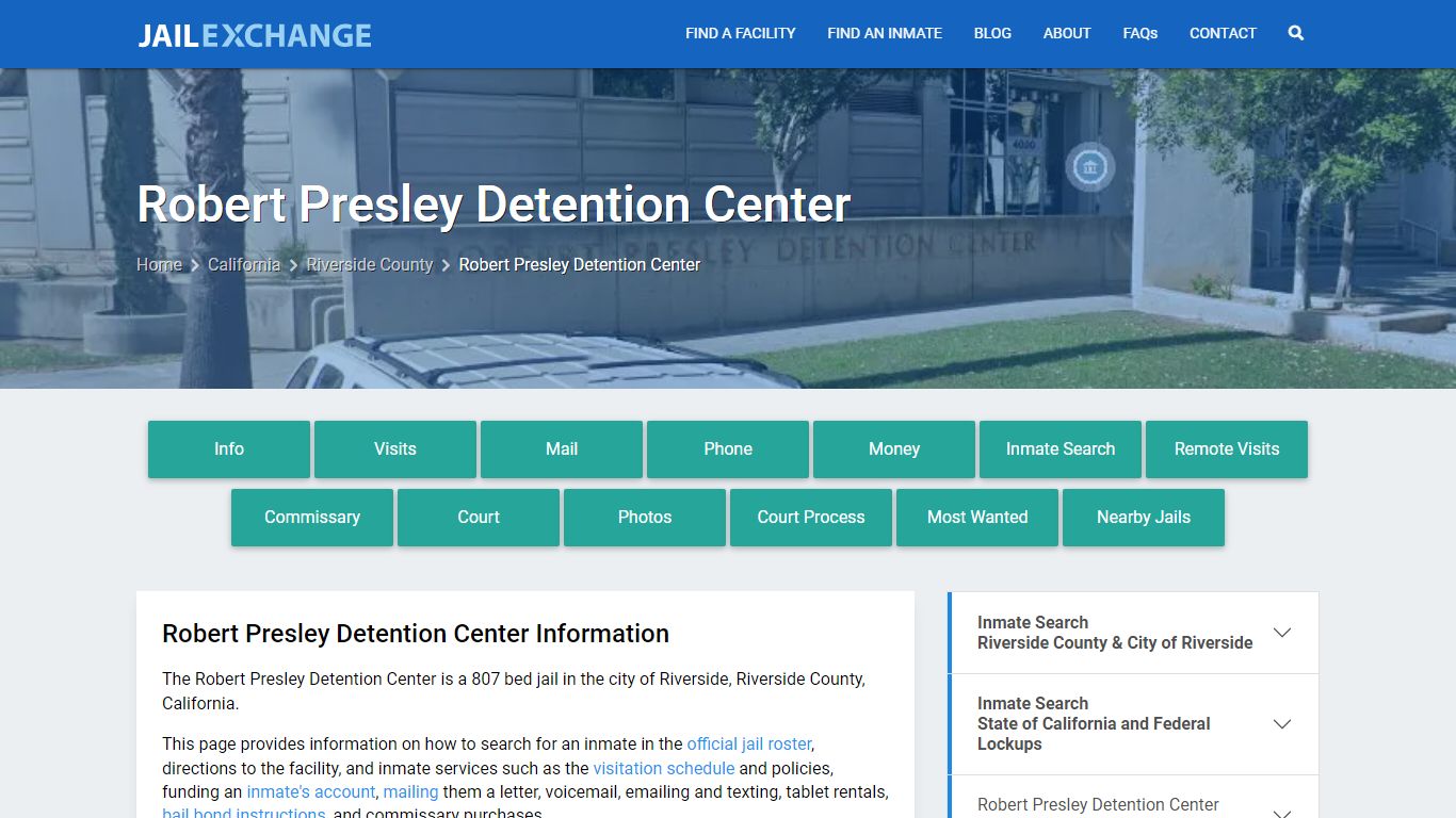 Robert Presley Detention Center, CA Inmate Search, Information